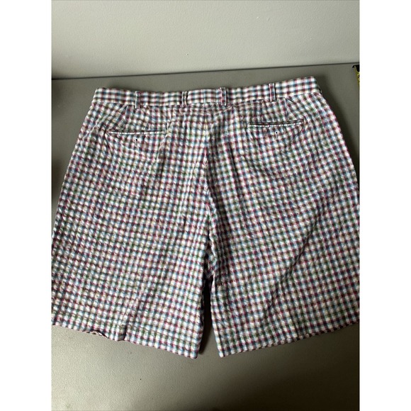 Peter Millar Crown Sport Shorts Men's 42 Pink Blue White Plaid Seersucker Chino - Picture 1 of 4